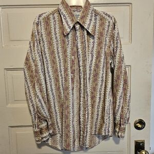 Vintage-Inspired Men's Floral Stripe Shirt 70's Button Up